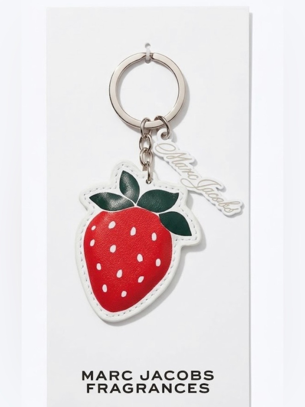 Marc Jacobs Red & Green Strawberry Keychain with Gold Ring